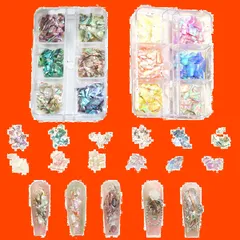 ネイルパーツ 2ケース 12色セット 天然 貝殻 シェル フレークシェル シェル 薄型 ジェルネイル レジン用 DIY ジュエリーパーツ ネイルアート ハンドメイド デコパーツ (2ケース)