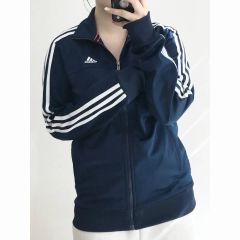 アディダス 紺×銀 トラックジャケット adidas デカロゴ ソフトシェル 