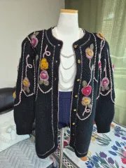 ハイクオリティ LINE 立体 ウール モチーフ 刺繍 ルーズフィット ニット ジャケット