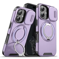 【新着商品】スタンド付き リング付き スマホケース 14対応 13 パープル iPhone 耐衝撃 米軍MIL規格 落下防止 カメラの保護 二重保護 TPU + 紫 PC Magsafe対応 ケース 用 iPhone13 / iPhone14