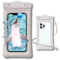 【新品】 【訳有】Miviart新【汚れが目立ちずらい 浮く防水スマホケース ｸﾞﾚｰ ﾎﾜｲﾄ】 皮革調素材＆浮く スマホ ケース◎ 紛失時に 浮く 皮革調/防水ﾚﾍﾞﾙ最高値IPX8認定/快適ﾀｯﾁ/Face ID認証/水中撮影/ｽﾄﾗｯﾌﾟ付 海 お風呂