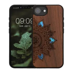 kwmobile スマホケース Apple iPhone 17e / iPhone 16e対応 ケース - 携帯ケース TPUバンパー ナチュラル 木製 ライジングサン 螺鈿デザイン R5 74のサムネイル