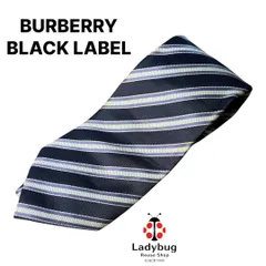 ワケあり Burberry BLACK LABEL（バーバリーブラックレーベル）シルク100％ ネクタイ / 斜めボーダー / ネイビー × ホワイト × パープル / 日本製　値下不可のサムネイル