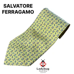 Salvatore Ferragamo（サルヴァトーレフェラガモ ） シルク100％ ネクタイ / イエロー / 犬　首輪/ フランス製　値下不可のサムネイル