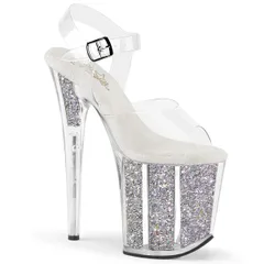 PLEASER【即納】プリーザー・グリッターフィルフラミンゴ厚底サンダル/品番：FLAMINGO-808G/FLAM808G/20cmヒール/ドレス/キャバ嬢/ハイヒール/レディース/／靴/アッパークリア（透明）/グリッターイン/シルバー/銀のサムネイル
