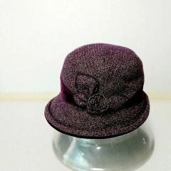 パープル ニットハット リボン装飾付き - メルカリ