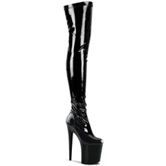 PLEASER【即納】プリーザー・フラミンゴ厚底エナメルサイハイブーツ/品番：FLAMINGO-3000/FLAM3000/20cmヒール/ピンヒール/エナメルブーツ/ポールダンス/エナメルブーツ/レディース/フラミンゴブーツ/つやあり/エナメルブラック/黒のサムネイル
