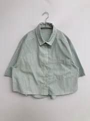 ems excite エムズエキサイト シャツ/ブラウス F グリーン ストライプ柄 ワンポイント 刺繍 ショート丈 半端袖 レギュラーカラー