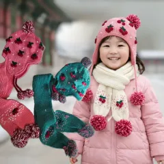 4-10歳 キッズ 帽子+マフラー セット イヤマフ イヤーマフラー帽子/イヤーフラップ ハットのサムネイル
