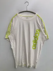 adidas アディダス Tシャツ/カットソー XO ホワイト 前面プリント ブランドロゴ ライン柄 ミドル丈 半袖 クルーネック(丸首)