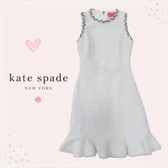 kate spade NEW YORK フローラツイードドレス 仲里依紗さんドラマ着用モデル 白 フリンジ ワンピース kate spade NEW YORK フローラツイードワンピース ホワイト ノースリーブ フリンジ 裾フレア Aライン 春夏
