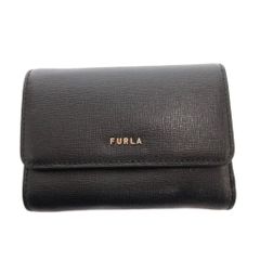FURLA 三つ折り財布 ブラックレザー - メルカリ