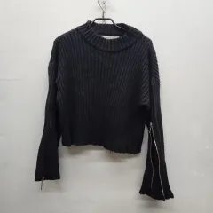 ザラ 袖ジッパー デザインテープ クロップド ニット S(M)