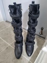 WILDFRAULEIN サルエルパンツ 切替 ニット 黒系 クロップド 7部丈