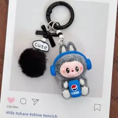 Labubu コカコーラ キャラクターシリーズ ぬいぐるみ キーホルダー (ドリンク コラボ) キーホルダー <グレー>