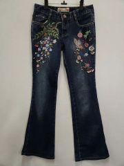 Y.J fashion 花柄刺繍 ブーツカットデニム ストリート y2k フレア 