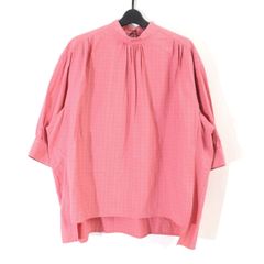 美品 ドゥロワー コットンドビースタンドカラーブラウス ピンク バックリボン ドゥロワー コットンドビー スタンドカラーブラウス ピンク 日本製