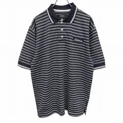 【中古】[印象AB] TITLEIST タイトリスト ゴルフ ポロシャツ 胸と背中に英字のロゴ刺繍 ポケット無し 裾の両側にスリット ショートスリーブ メンズ M ネイビー 紺×白 綿×ポリエステル ボーダー柄 半袖 中国製のサムネイル