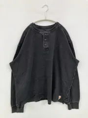 Carhartt カーハート Tシャツ/カットソー XL ブラック 無地 ワンポイント ブランドロゴ ミドル丈 長袖 ヘンリーネック クルーネック(丸首)