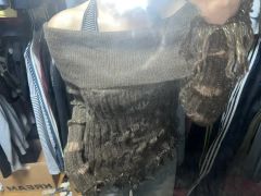 【美品】ドゥロワー　16Gバックジップクルーネックニット　コットン　ケープカラー ドゥロワー 16Gバックジップクルーネックニット コットン ケープカラー