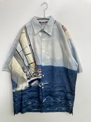 NAUTICA ノーティカ シャツ/ブラウス XL ブルー コットン 前面プリント バックプリント その他総柄 ミドル丈 半袖 レギュラーカラー