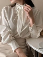 セオリーリュクス⁑ボウタイシアーブラウス ホワイト 38 洗える 