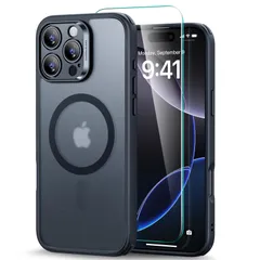 【3倍米軍MIL規格・Magsafe対応】ESR iPhone 16 Pro Max ケース (4 in 1) セット 15KG耐衝撃保護フィルム付き 半透明マットケース phone16promax ケース (つや消しブラック)R5 89