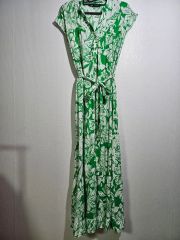 ZARA リーフ柄 Vネック ロングワンピース 半袖 - メルカリ