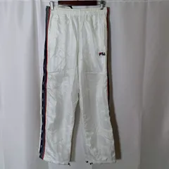 (^w^)b 新品 FILA フィラ トラックパンツ M 白 ナイロンパンツ 撥水 シャドーストライプ 90s レトロ ヴィンテージ カネボウ デッドストック ワイド ストレート サイドライン ロゴ 裾ドローコード スポーツ ストリート OM12579WTのサムネイル