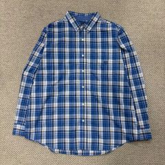 ラルフローレン 長袖リネンシャツ 2XL 青チェック 刺繍ポニー 8503