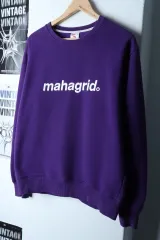 (M-L) MAHAGRID マハグリッド スウェット Tシャツ レタリング PURPLE パープル 起毛 オールドスクール-17480のサムネイル