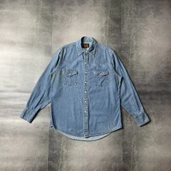 美品】45rpm 長袖シャンブレーシャツ ロゴ刺繍 藍染め インディゴ 45R 