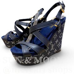 美品 ルイヴィトン モノグラム スターボードライン デニム 厚底 サンダル 36 美品 ルイヴィトン モノグラム スターボードライン デニム 厚底