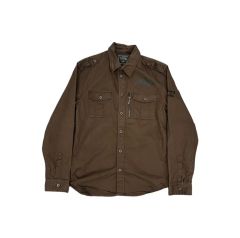 motor　本池秀夫　コットンリネン　丸襟ワークシャツ　ベージュ系 motor シャツジャケット コットンリネン 本池秀夫 - メルカリ