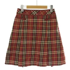 バーバリーブルーレーベル BURBERRY BLUE LABEL フレアスカート ウール ひざ丈 チェック柄 36 赤 レッド /XZ ■GY99