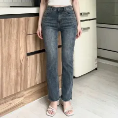 当日発送) ウエストゴム ライトブルー デニム ストレート フィット パンツ