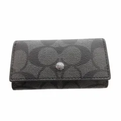 コーチ COACH キーケース シグネチャー柄 レザー 5連 ロゴ 黒 ブラック /FF ■GY18