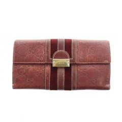 GUCCI グッチ 長財布 グッチシマ レザー ブラウン ゴールドプレート