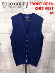 90'S POLO GOLF 前開き コットン ケーブルニットベスト M ポロゴルフ ラルフローレン ベスト RALPH LAUREN