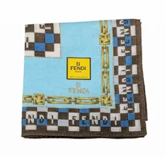 未使用 フェンディ  ハンカチ  ロゴ スカーフ ロゴ 水色 ブラウン ブロック　コットン 綿　100％　レディース　FENDI 