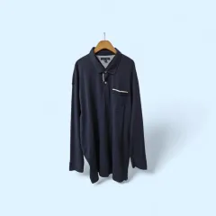 トミーヒルフィガー ネイビー 長袖 ポロTシャツ オーバーサイズ 3XL