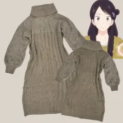 日本 ヴィンテージ シワ加工 ブラウン ケーブル編み ラブリー ラテギャル ワンピース ミディ丈