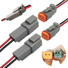 CESFONJER DTコネクタ, 2ピンウェイシールグレーオスおよびメス自動防水電線コネクタプラグ、16AWGケーブル付き、オートバイ、スクーター、車、ボート用（2セット）