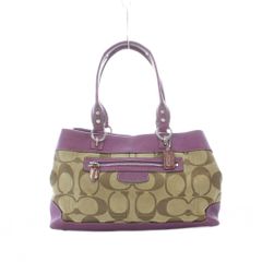 COACH トートバッグ キャンバス レザー 濃ピンク ターンロック ロゴ