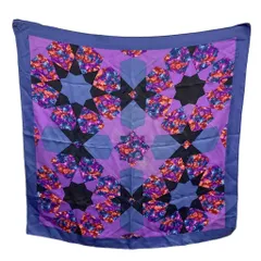 未使用 ■ ロエベ LOEWE シルク 植物柄 シルク スカーフ 大判 ロエベ LOEWE スカーフ 大判 絹 シルク 花柄 総柄 ロゴ 紫 パープル 紺