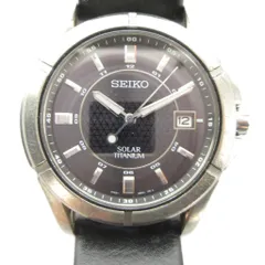 セイコー SEIKO v145-0AX0 腕時計 ウォッチ ソーラー 黒文字盤 カレンダー付き デイト シルバー色 ■GY11 /MQ
