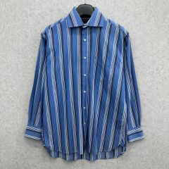 美品】エトロ ワイドカラーストライプシャツ ロイヤルブルー 39