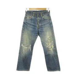 リーバイス Levi's 702XX デニム ジーンズ ビッグE W28 L34 青 ブルー ダメージ加工 無地 ボタンフライ /AH31 ■GY99
