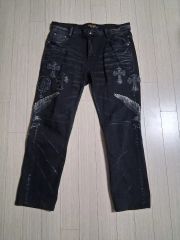 Crysp Denim レザーパッチリペア ストレッチデニム インポート スリム 