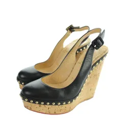 クリスチャンルブタン Christian louboutin パンプス オープンバック ウェッジソール レザー ロゴ スタッズ 37 黒 ブラック ■GY19 /MQ